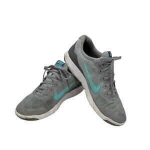 Nike Womens Flex Experience RN 4 Running Shoes Size 8.5 Gray Teal Mesh Lace Up